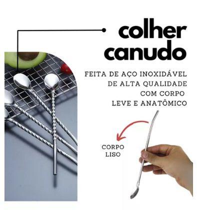 Imagem de Canudo Colher em Inox com Escova para Limpeza Drinks Mexedor 22cm Kit com 6 Unidades Cor Prateado MG-9250