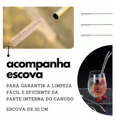 Imagem de Canudo Colher em Inox com Escova para Limpeza Drinks Mexedor 22cm Kit com 6 Unidades Cor Prateado MG-9250