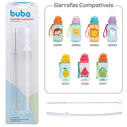 Imagem de Canudo Repositor Com Escova Refil em Silicone Bebê Infantil Garrafinha Animal Fun e Animal Frutti Buba