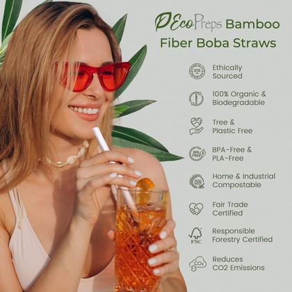 Imagem de Canudos de smoothie Jumbo biodegradáveis de fibra de bambu - 50 unidades