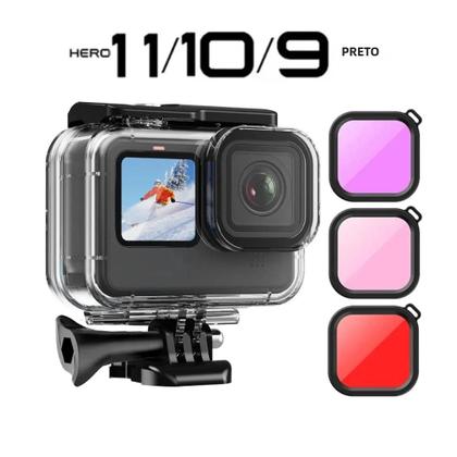 Imagem de Capa à Prova d'Água para GoPro Hero 10/11/12 - Mergulho Subaquático com Filtros