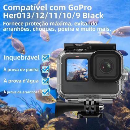 Imagem de Capa à Prova d'Água para GoPro Hero 10/11/12 - Mergulho Subaquático com Filtros