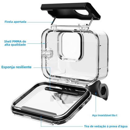 Imagem de Capa à Prova d'Água para GoPro Hero 10/11/12 - Mergulho Subaquático com Filtros