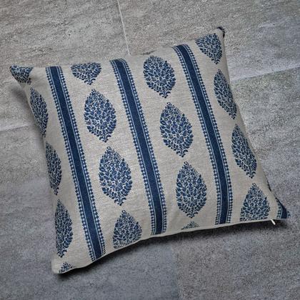 Imagem de Capa Almofada De Linho Palmeira Brasão Geometria Azul 45x45
