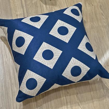 Imagem de Capa Almofada Linho Bege Geometria Moderna Azul Escuro 45x45