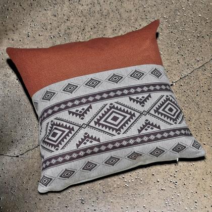 Imagem de Capa Almofada Linho Tribal Geometrias Terracota Preto 43x43