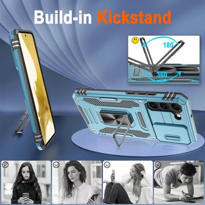 Imagem de Capa ATUMP para Galaxy S22 Plus azul de 6,6", pacote com 2 protetores de tela, suporte de 360