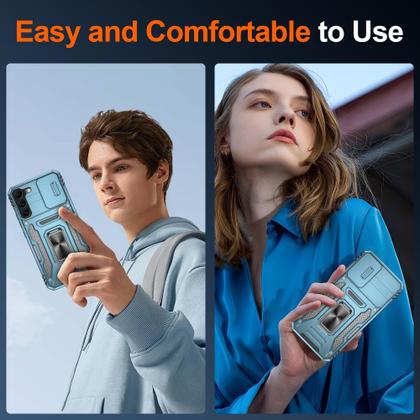 Imagem de Capa ATUMP para Galaxy S22 Plus azul de 6,6", pacote com 2 protetores de tela, suporte de 360