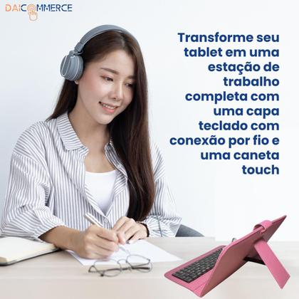 Imagem de Capa c/ Teclado P/ Tablet Samsung Galaxy A9 tela 8.7 + Mouse Bluetooth