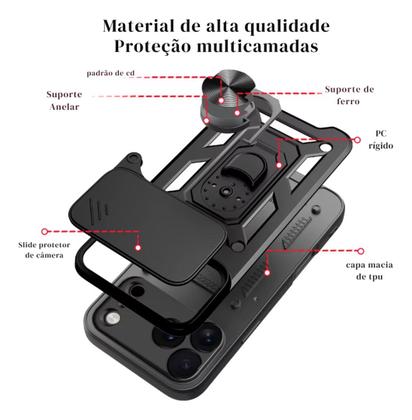Imagem de Capa Capinha Armor Militar Para Xiaomi 14t Pro Anti Impacto Proteção De Câmera Anel 360 Suporte Imã