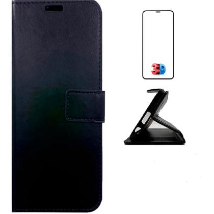 Imagem de Capa Capinha Carteira Preta + Pelicula de Vidro 3D Para Samsung Galaxy A16