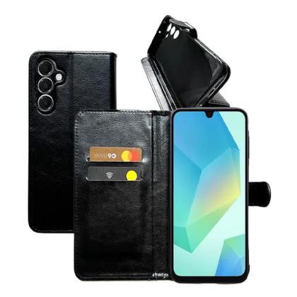 Imagem de Capa Capinha Carteira Preta + Pelicula de Vidro 3D Para Samsung Galaxy A16