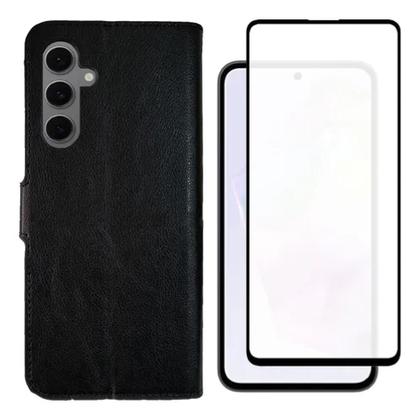 Imagem de Capa Capinha Carteira Preta + Pelicula de Vidro 3D Para Samsung Galaxy S24 FE