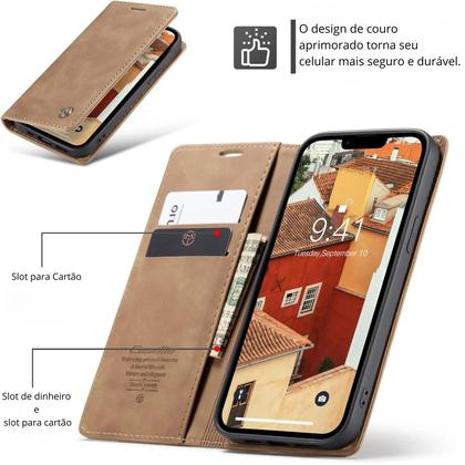 Imagem de Capa Capinha Couro Imã Carteira Para iPhone 15 Plus Pro Max