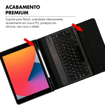 Imagem de Capa Capinha Ipad 8 8 Geração 10.2 Teclado Slim Removível Sem Fio Case + Pelicula de Vidro HPrime