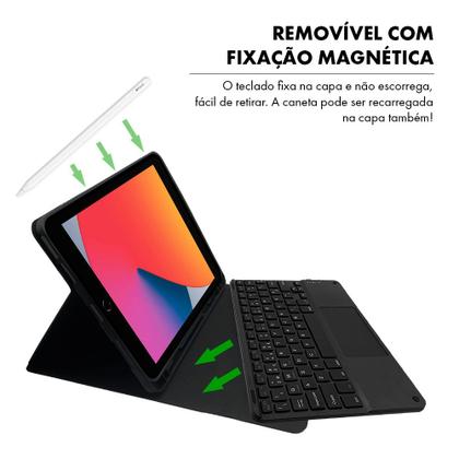 Imagem de Capa Capinha Ipad 8 8ª Geração 2020 Case Teclado Sem Fio Touchpad Porta Pencil  + Pelicula HPrime