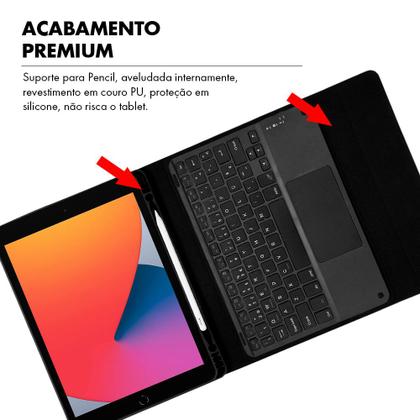 Imagem de Capa Capinha Ipad 8 8ª Geração 2020 Case Teclado Sem Fio Touchpad Porta Pencil  + Pelicula HPrime