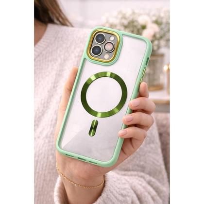 Imagem de Capa Capinha protetora de lente de metal de luxo para iPhone 12 Pro Max Promax para carga magnética COR:VERDE CLARO