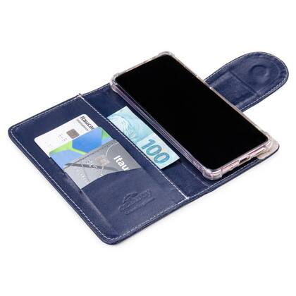 Imagem de Capa carteira couro johari azul para moto g9 plus xt2087