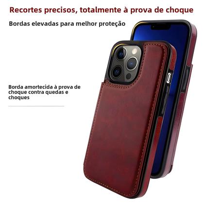 Imagem de Capa Carteira Luxuosa de Couro PU para iPhone - Compatível com Vários Modelos