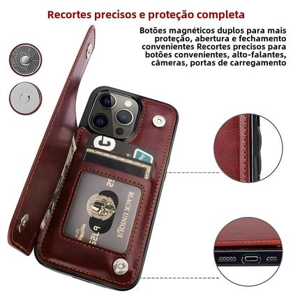 Imagem de Capa Carteira Luxuosa de Couro PU para iPhone - Compatível com Vários Modelos