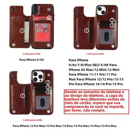 Imagem de Capa Carteira Luxuosa de Couro PU para iPhone - Compatível com Vários Modelos