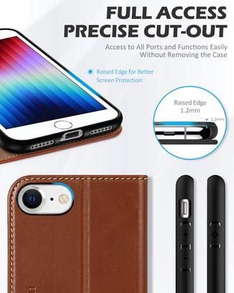 Imagem de Capa Carteira SHIELDON em Couro Genuíno para iPhone SE 2022/2020 - Marrom