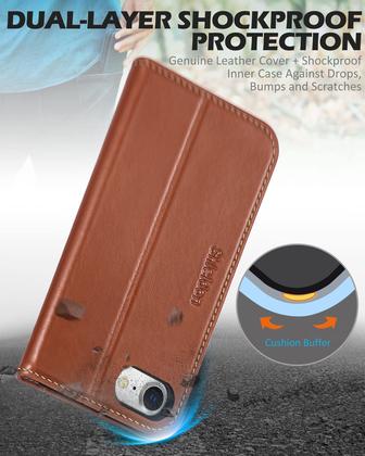Imagem de Capa Carteira SHIELDON em Couro Genuíno para iPhone SE 2022/2020 - Marrom