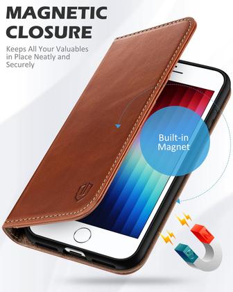 Imagem de Capa Carteira SHIELDON em Couro Genuíno para iPhone SE 2022/2020 - Marrom