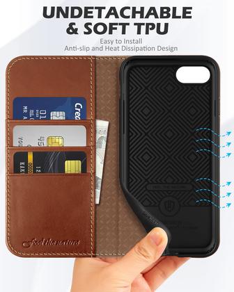 Imagem de Capa Carteira SHIELDON em Couro Genuíno para iPhone SE 2022/2020 - Marrom