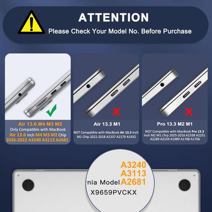 Imagem de Capa Case compatível com MacBook Air de 13 polegadas 2026 2025 2024 2023 2022 M4 A3240 M3 A3113 M2 A2681, capa rígida de