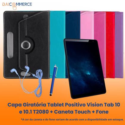 Imagem de Capa Case Giratória Com Suporte Para Tablet Positivo Vision TAB 10 + Caneta Touch + Fone de Ouvido