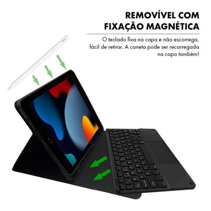 Imagem de Capa Case Ipad 9 9ª Geração 2021 Capinha com Teclado Sem Fio Touchpad Antiqueda + Pelicula HPrime