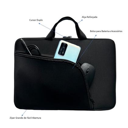 Imagem de Capa Case Pasta para Notebook com Bolso Resistente Prática Protetora Durável Transporte Slim - Preto 12 polegadas