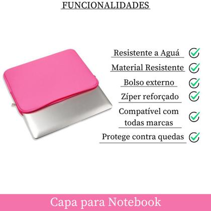 Imagem de Capa Case Pink Luva Simples para Notebook 15.6 de Neoprene à Prova dÁgua Compatível com Samsung, Dell, Lenovo e Asus