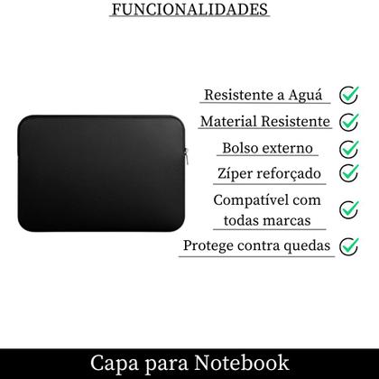 Imagem de Capa Case Preto Luva Simples para Notebook 17.0 de Neoprene à Prova dÁgua Compatível com Samsung, Dell, Lenovo e Asus