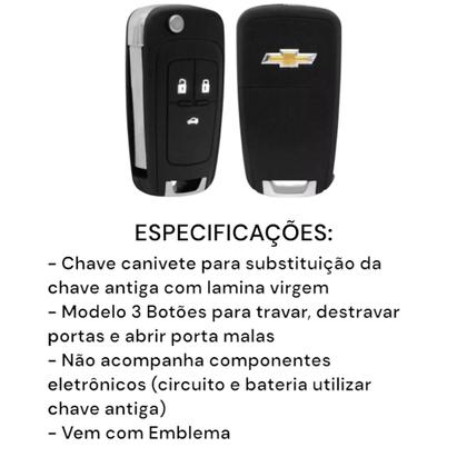 Imagem de Capa Chave Canivete Chevrolet Onix Cruze Cobalt S10 Spin Tracker Prisma Carcaça Gm com 3 Botões