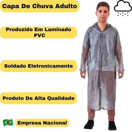 Imagem de Capa Chuva Com Capuz Pvc Duravel Transparente Alta Qualidade