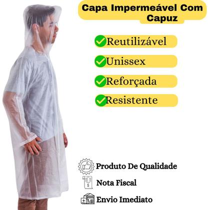 Imagem de Capa Chuva Com Capuz Pvc Duravel Transparente Alta Qualidade