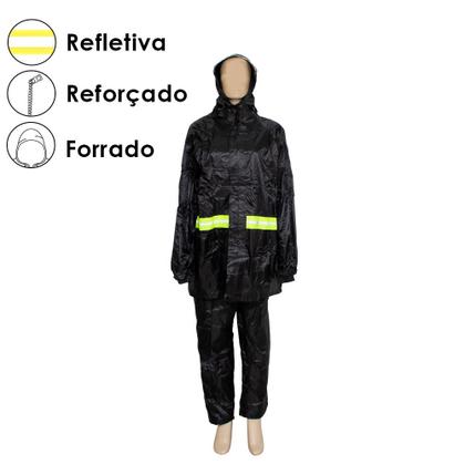 Imagem de Capa Chuva Com Forro Capuz Motoboy Flex Pvc Faixa Reflexiva - Yins