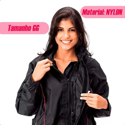 Imagem de Capa Chuva de Nylon Feminina Pantaneiro Preto c/Vivo Rosa GG