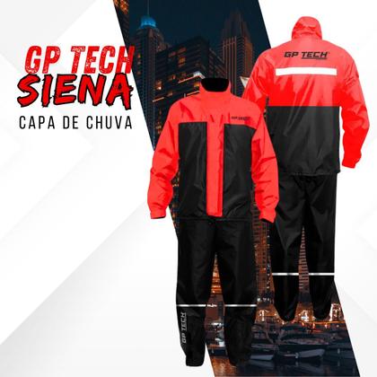 Imagem de Capa chuva gp tech siena nylon premium pretavermelha p/s impermeável bolso interno conjunto masculino feminino