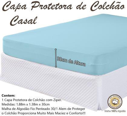 Imagem de Capa Colchão Casal 30cm Altura C/ Zíper Cama Box Malha Algodão