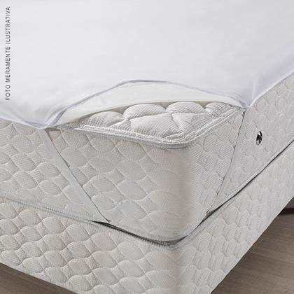 Imagem de Capa Colchão Impermeável Protetor Cama King Com Elastico 203 x 198cm 100% Poliéster Branco