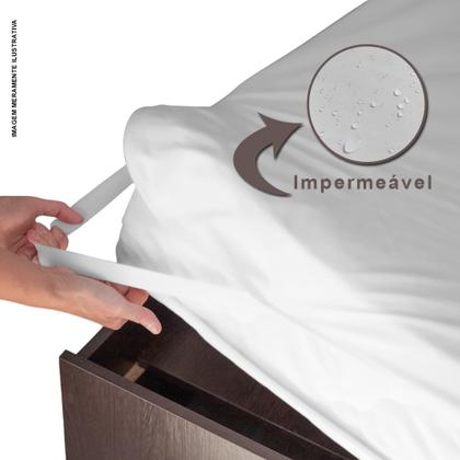 Imagem de Capa Colchão Protetor Impermeável Cama Box Casal com Elastico 188 x 138cm 100% Poliéster Branco