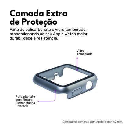 Imagem de Capa com Película de Vidro Nerdcase Compatível com Apple Watch 42mm, Prata Cromado