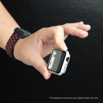 Imagem de Capa com Película de Vidro Nerdcase Compatível com Apple Watch 42mm, Prata Cromado