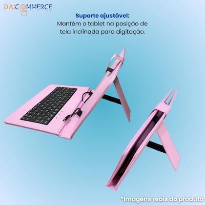 Imagem de Capa com Teclado Integrado Rosa para Tablets 7", 8" e 9" - Ideal para Estudo e Trabalho
