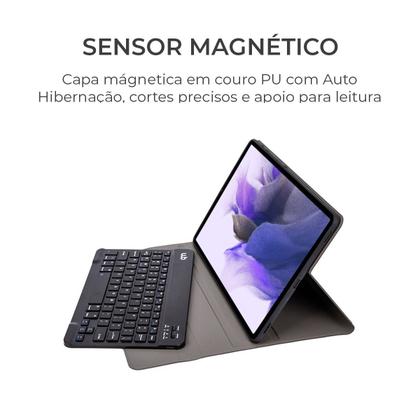 Imagem de Capa com Teclado Para Tablet Samsung Galaxy Tab S7 FE 12.4" Polegadas WB Preto com duração de até 35 horas de bateria