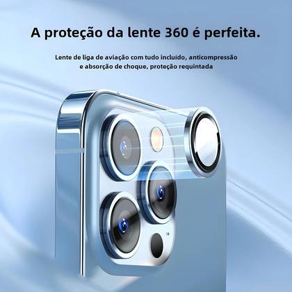 Imagem de Capa Completa para iPhone 11, 12, 13, 14 (Pro Max, Plus e Mini) - Vidro e Anel de Metal